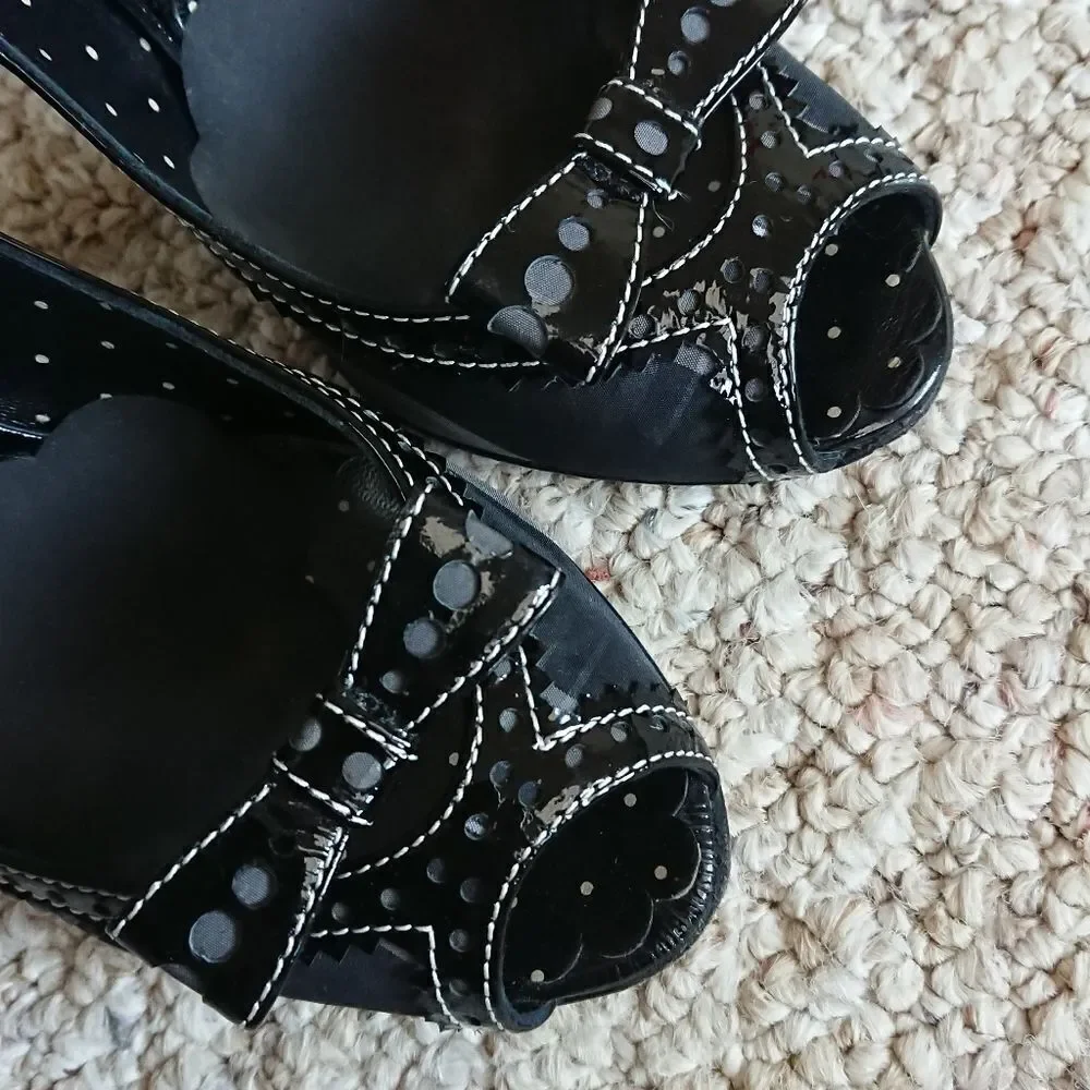Moschino black & white plaid peep toe Mary Jane size 6